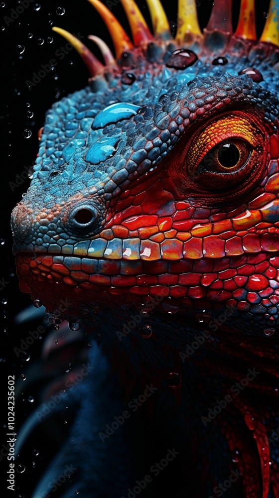 Fototapeta premium Colored abstract background of a lizard, wallpaper for mobile, 9:16 ratio. Generative ai