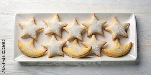 Vanilla crescent cookies on star shaped plate photo