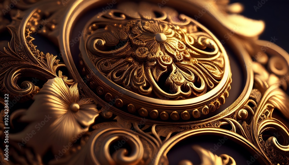 Close-up of intricate gold patterns on antique jewelry. Gold pattern. Antique luxury. Close-up of intricate gold patterns on antique jewelry. Gold pattern. Antique luxury.