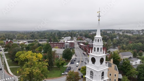 aerial over middlebury congregational church in middlebury vermont photo