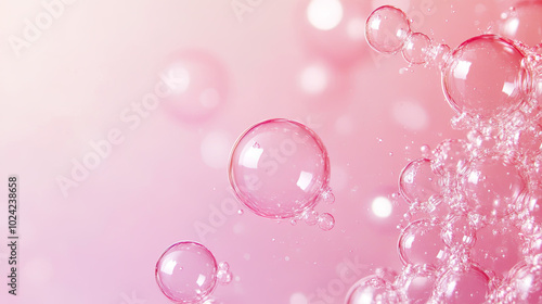 Pink Collagen bubbles Drops pink serum cream lotion drop into skin cells bubbles texture  background