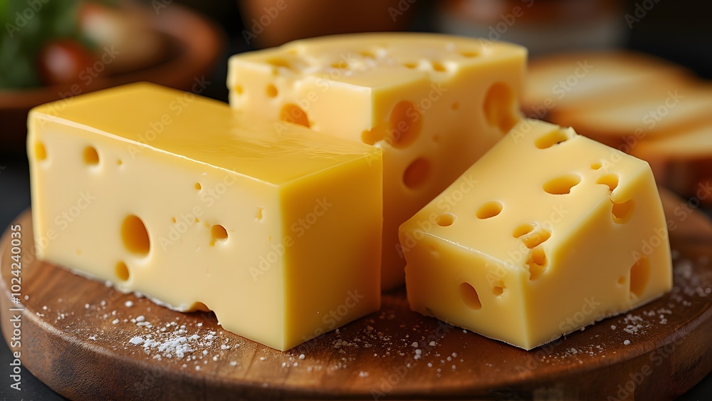 Cheese collection, gouda or cheddar made from cow milk close up generated by AI Cheese collection, gouda or cheddar made from cow milk close up generated by AI