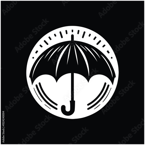 A monochrome drawing of an umbrella amidst a downpour, capturing the essence of a rainy day.