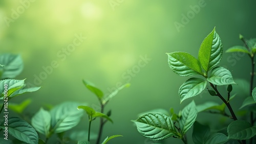 Green leaves with sunlight and bokeh background, nature background Generated by AI