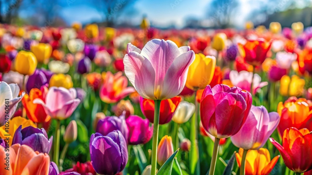 vibrant field of colorful tulips in full bloom during the day vibrant field of colorful tulips in full bloom during the day