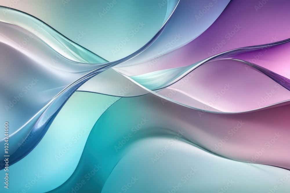 Fototapeta premium A smooth iridescent glass background with flowing curves in pastel colors
