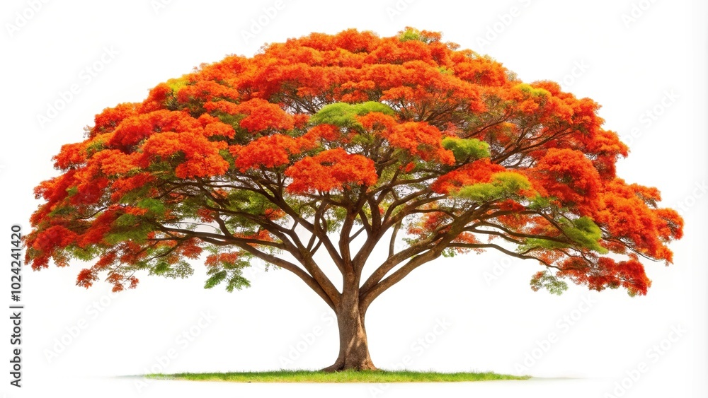 Vibrant image of Flamboyant Royal Poinciana tree isolated on white background Vibrant image of Flamboyant Royal Poinciana tree isolated on white background