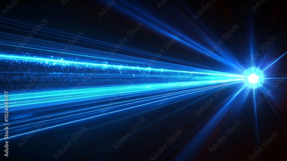 Abstract blue light streaks and a bright starburst on a black background. Abstract blue light streaks and a bright starburst on a black background.