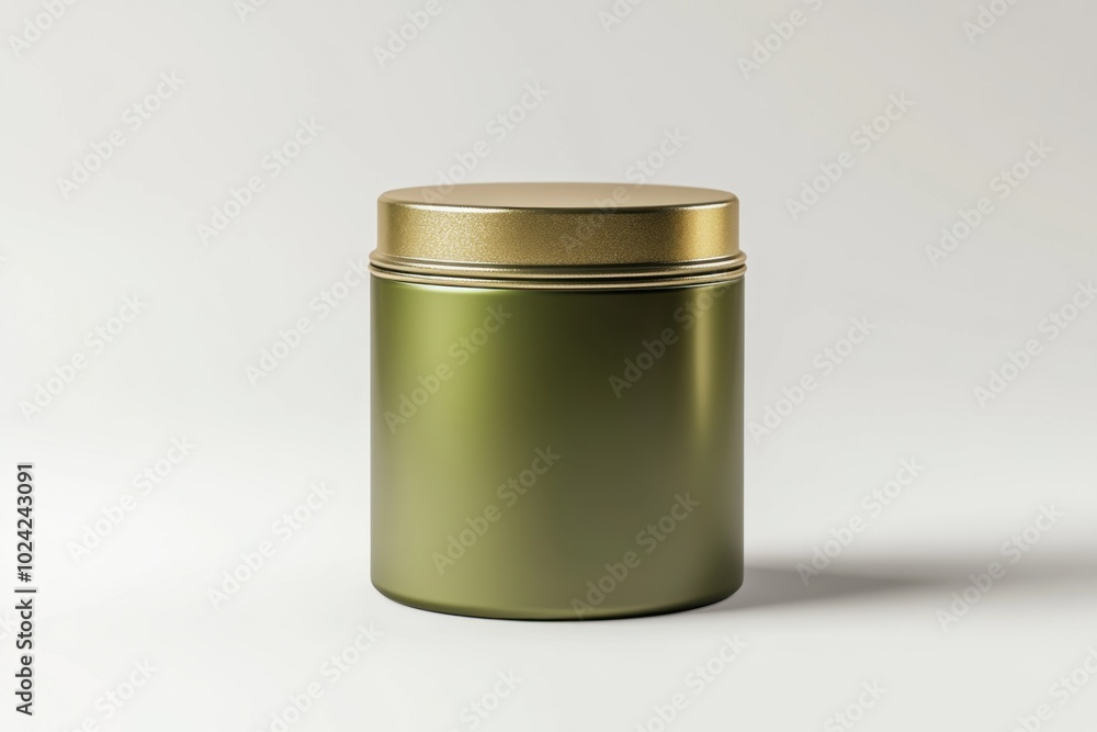Elegant matcha tea tin mockup isolated on a minimalist background for product showcasing Elegant matcha tea tin mockup isolated on a minimalist background for product showcasing