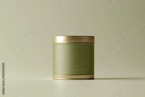 Elegant matcha tea tin mockup isolated on a clean, minimalistic background for creative showcase photo