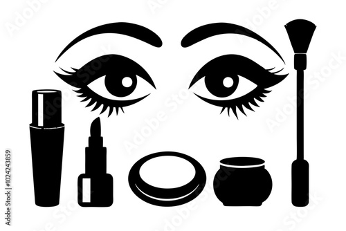 Female Makeup Items Eye | vector silhouette illustration on white background