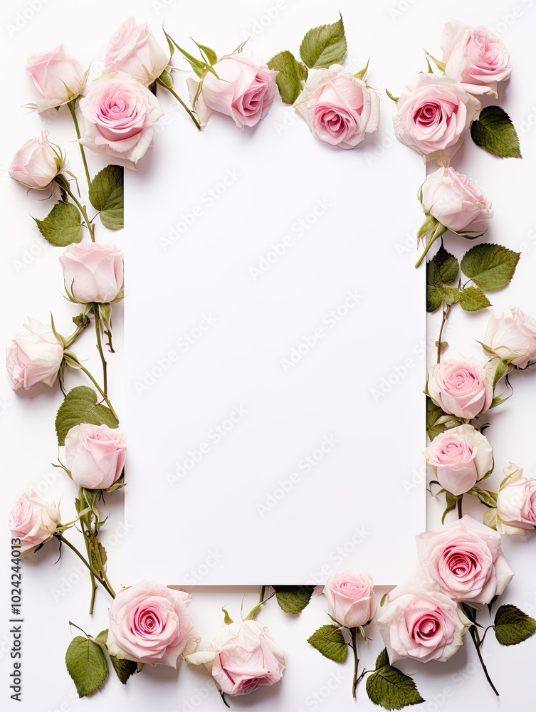 Vertical top view blank card red and pink rose love and wedding decoration Valentines day background Vertical top view blank card red and pink rose love and wedding decoration Valentines day background