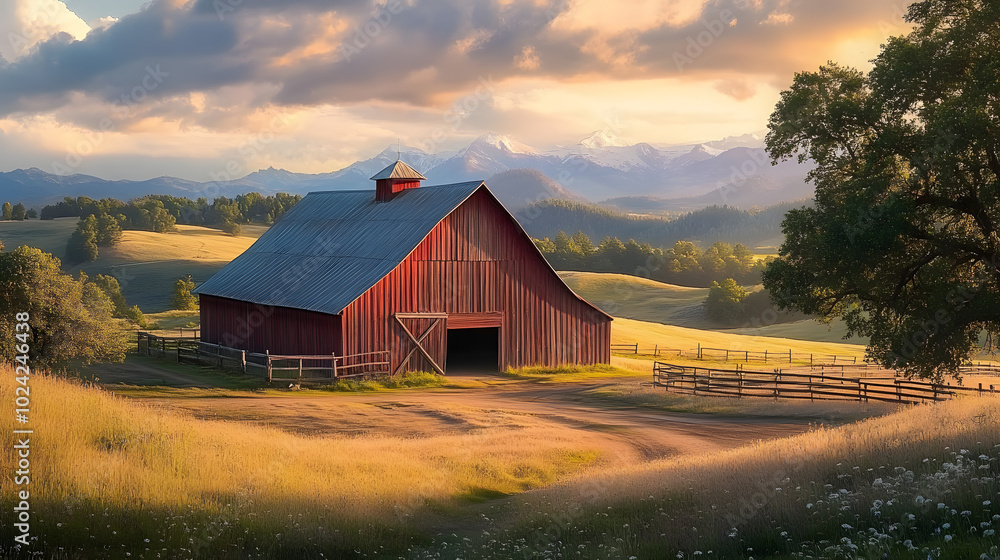 Rustic barn surrounded by picturesque landscape Rustic barn surrounded by picturesque landscape