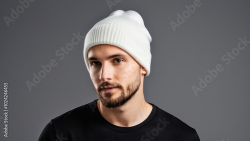 Realistic beanie mockup in soft pastel colors, featuring a standard folded brim. Ideal for apparel displays or design showcases with a focus on minimalism