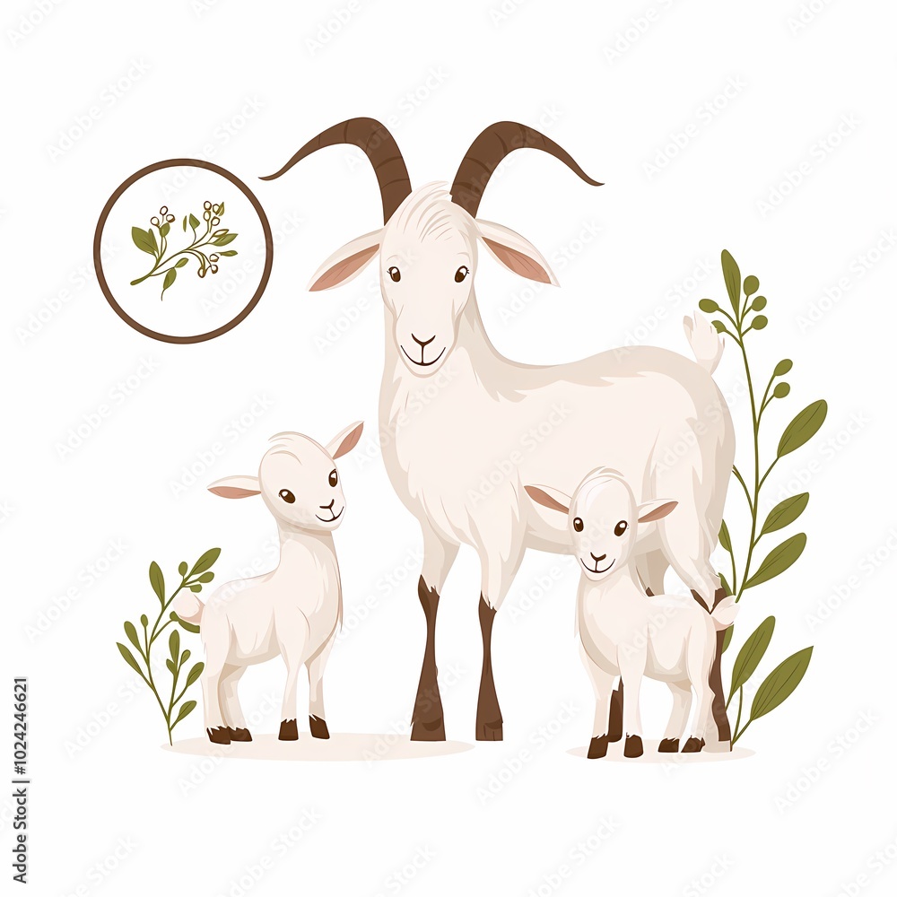 Playful Cartoon Goat Family Illustration Playful Cartoon Goat Family Illustration