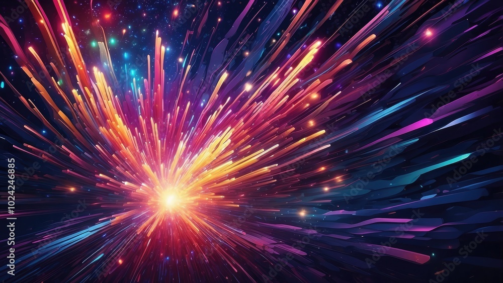 A vibrant night sky with holographic fireworks exploding in colorful patterns, reflecting a dynamic, futuristic light background.- A vibrant night sky with holographic fireworks exploding in colorful patterns, reflecting a dynamic, futuristic light background.-