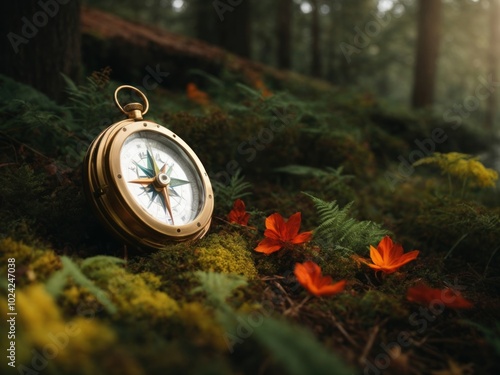 compass in nature background. AI Generative