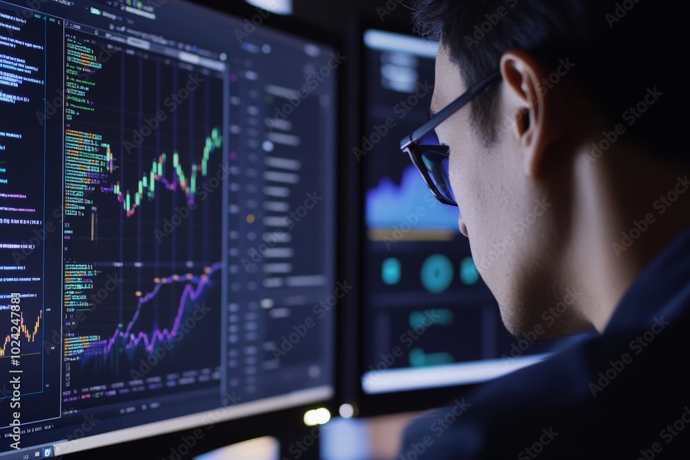 A close-up of a data scientist coding a machine learning model, with real-time analytics and graphs displayed on the screen. A close-up of a data scientist coding a machine learning model, with real-time analytics and graphs displayed on the screen.
