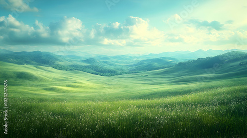 Summer landscape background. Field or meadow with green grass