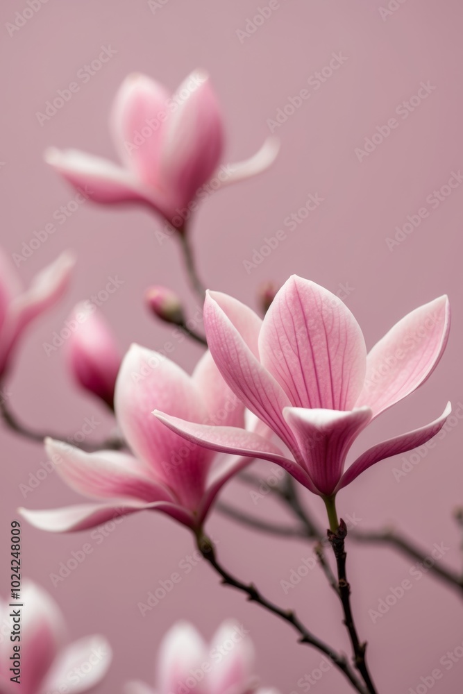 Fototapeta premium Pink Magnolia Flowers on a Pink Background.