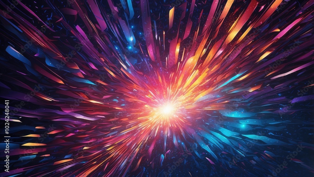 A vibrant night sky with holographic fireworks exploding in colorful patterns, reflecting a dynamic, futuristic light background.- A vibrant night sky with holographic fireworks exploding in colorful patterns, reflecting a dynamic, futuristic light background.-
