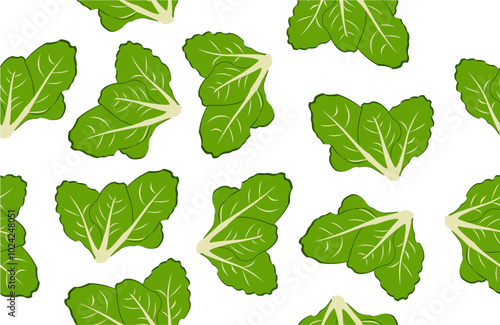 seamless pattern with mustard greens or lettuce vegetables on white background