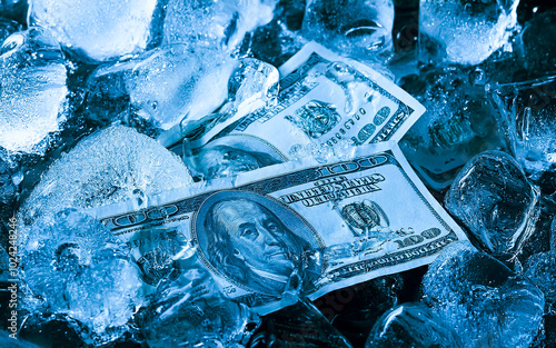 frozen banknotes, symbolic of frozen accounts, AI generated photo