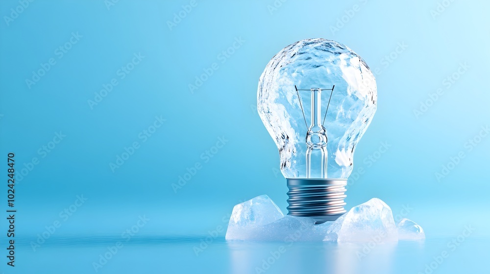Frozen Lightbulb Suspended in Ice - Minimalist 3D Technological Visual Frozen Lightbulb Suspended in Ice - Minimalist 3D Technological Visual