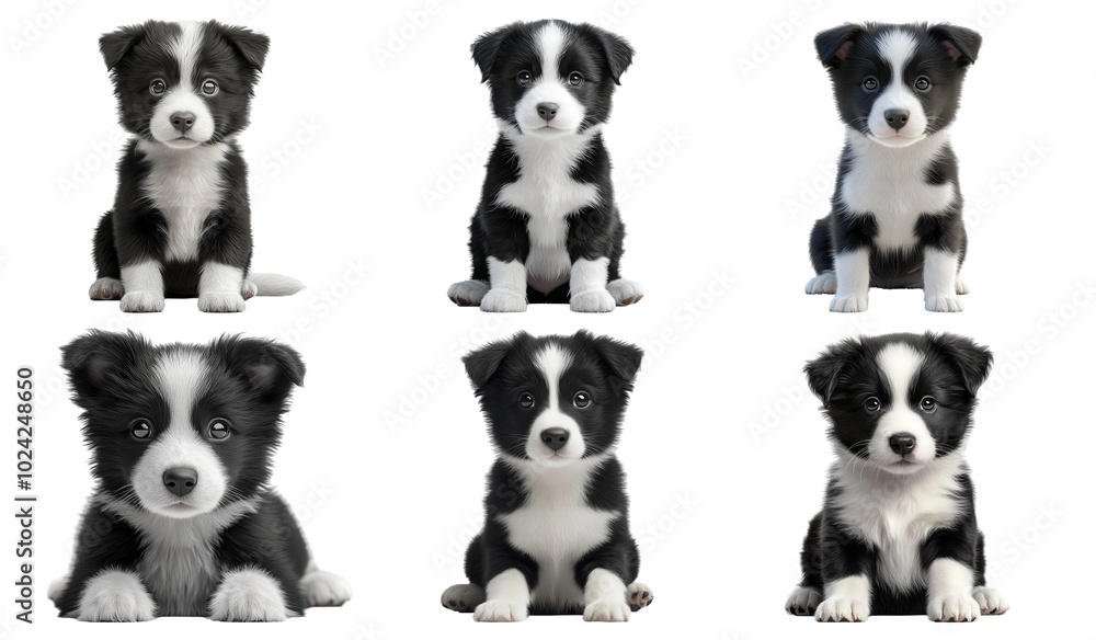Isolated Black and White Puppy on Transparent Background Isolated Black and White Puppy on Transparent Background