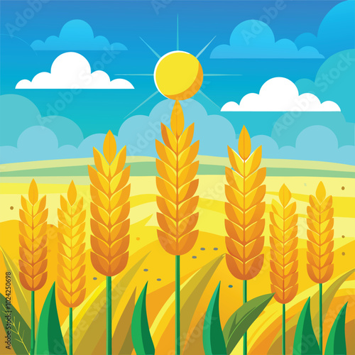 golden wheat field and blue sky 