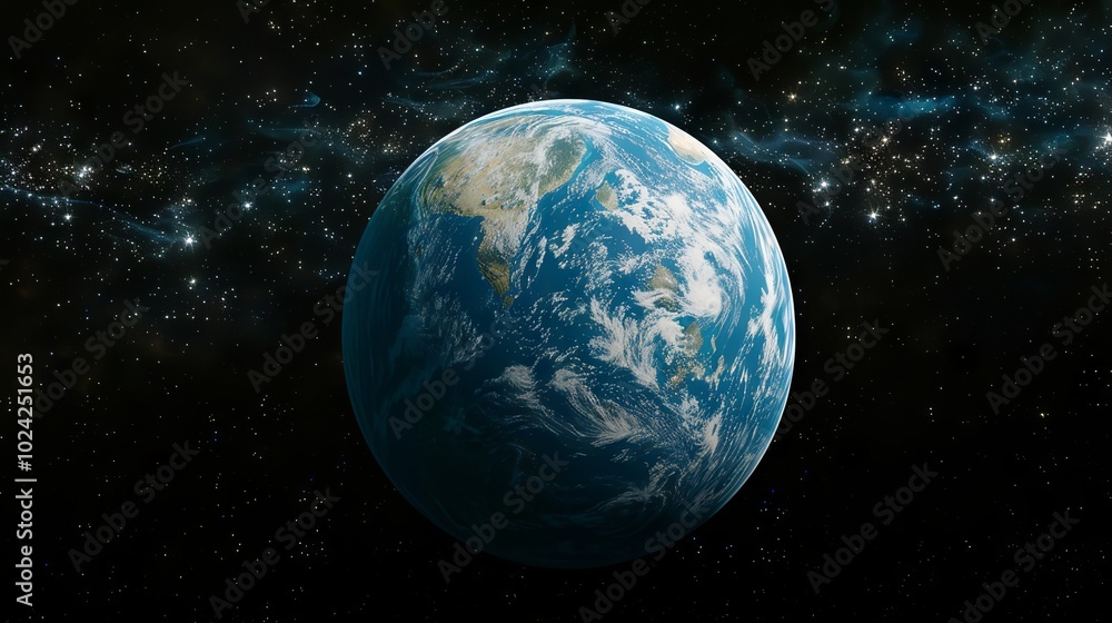 Obraz premium Stunning 3d rendering of a vibrant planet floating in outer space with detailed surface textures and glowing atmosphere – perfect for sci-fi designs, futuristic projects, and cosmic visualizations