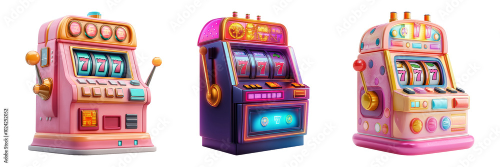 Colorful Slot Machines on Transparent Background Colorful Slot Machines on Transparent Background