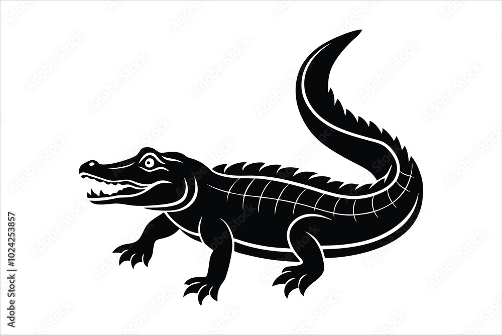 Fototapeta premium crocodile Silhouette isolated on white background, alligator icon or modern line symbol 