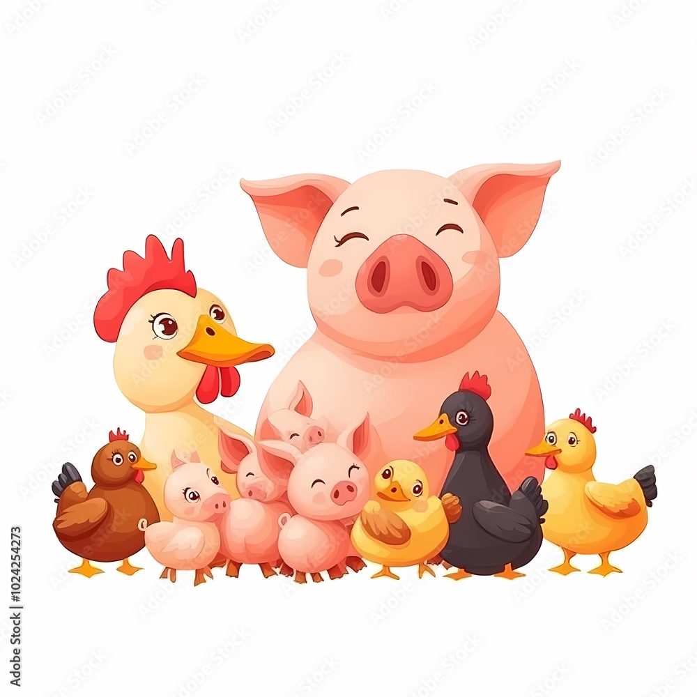 Adorable Hand-Drawn Farm Animals Family Adorable Hand-Drawn Farm Animals Family