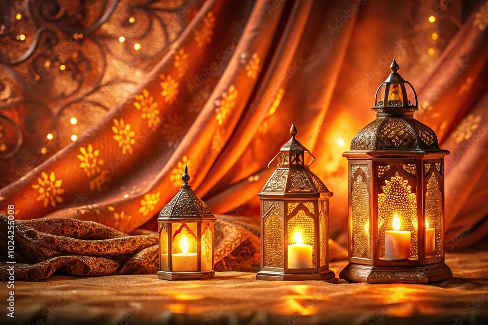 Warm and inviting atmosphere with lanterns and fabric decorations Warm and inviting atmosphere with lanterns and fabric decorations