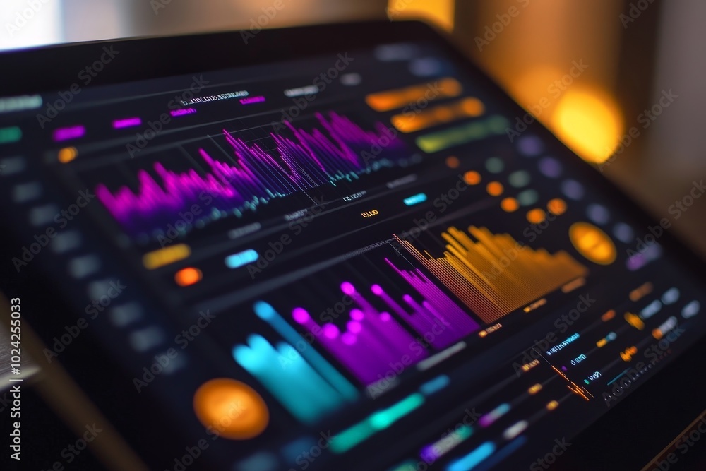 A close-up of a tablet showing machine learning model results, with colorful charts and graphs tracking predictions. A close-up of a tablet showing machine learning model results, with colorful charts and graphs tracking predictions.