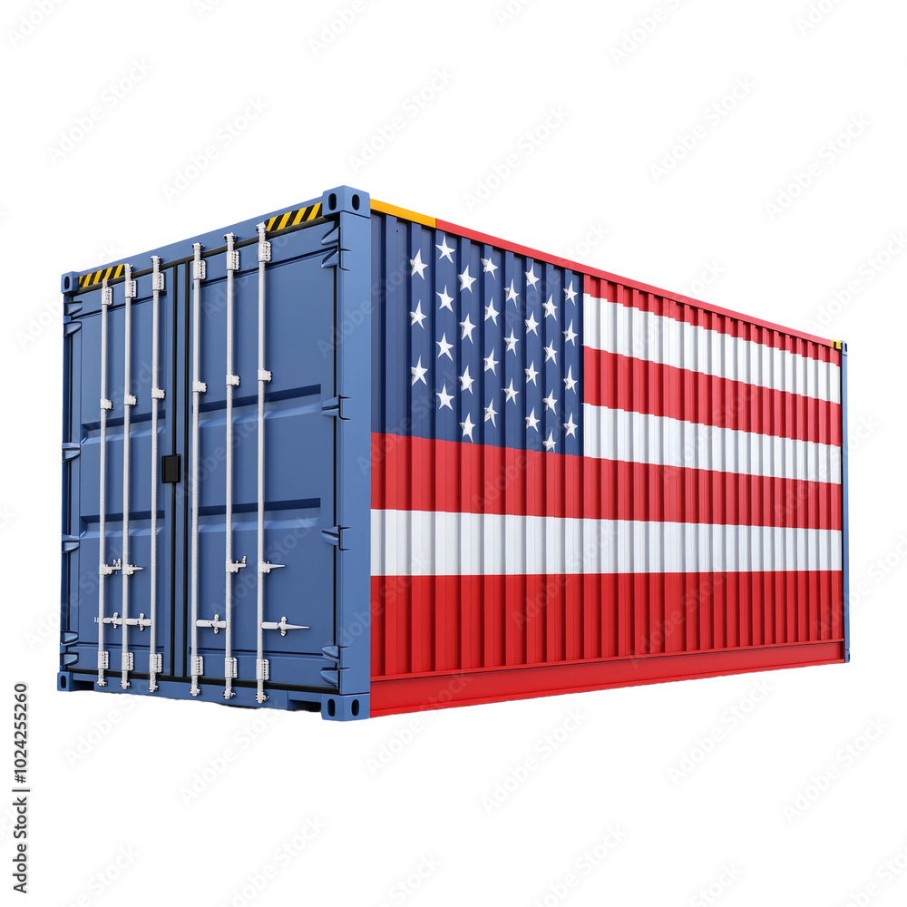 Isolated Shipping Container with American Flag Design