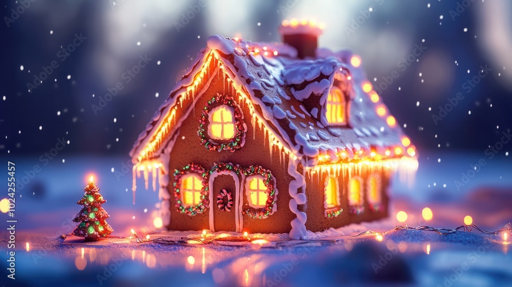Gingerbread House with Christmas Lights Gingerbread House with Christmas Lights