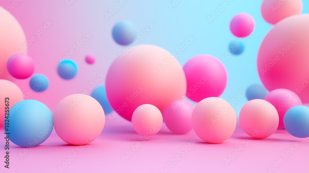 Abstract background with pastel pink and blue spheres floating in the air. Abstract background with pastel pink and blue spheres floating in the air.