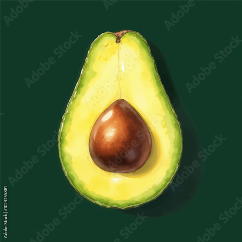 Avocado Half on Green Background