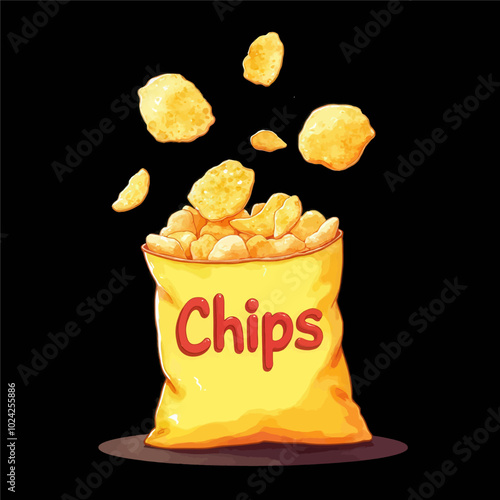 Bag of Chips Spilling Out, Snacks, Gold Background
