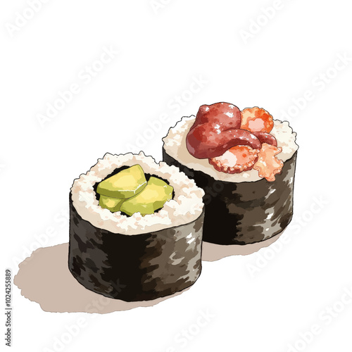 Avocado and Octopus Sushi Rolls