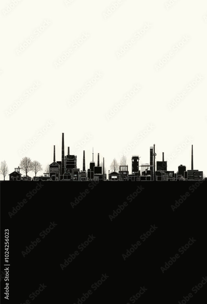 Naklejka premium Black and White Industrial Skyline
