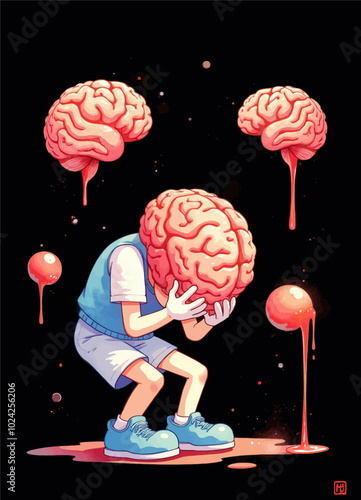 Boy with Brain Head and Dripping Brains