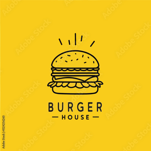 Burger House Logo Design on Yellow Background
