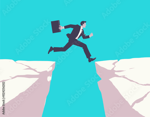 Businessman Jumping Over Gap 
