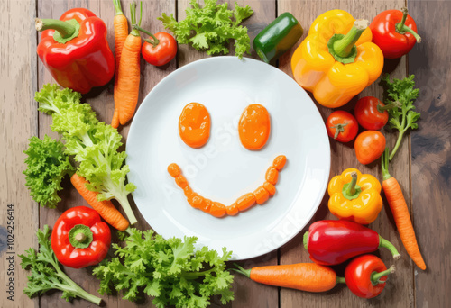 Carrot Smiley Face on Plate with Vegetables