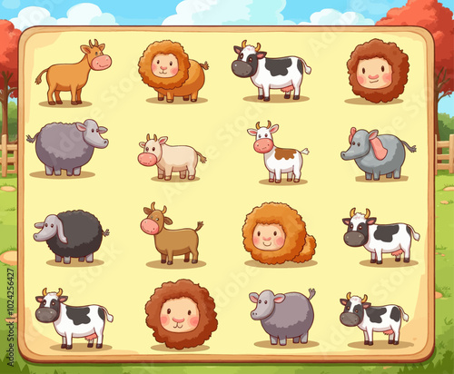 Cartoon Farm Animals Matching Game  
