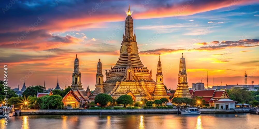 Obraz premium Wat Arun temple in Bangkok with construction in background
