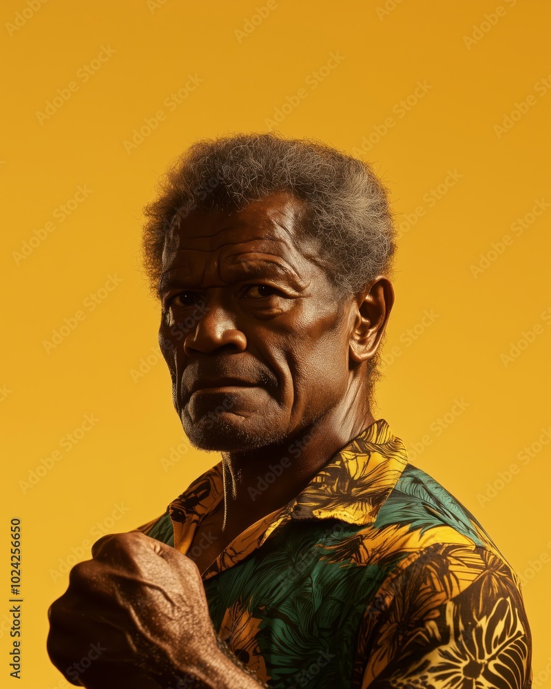 Thoughtful Elderly African Man in Colorful Shirt Thoughtful Elderly African Man in Colorful Shirt